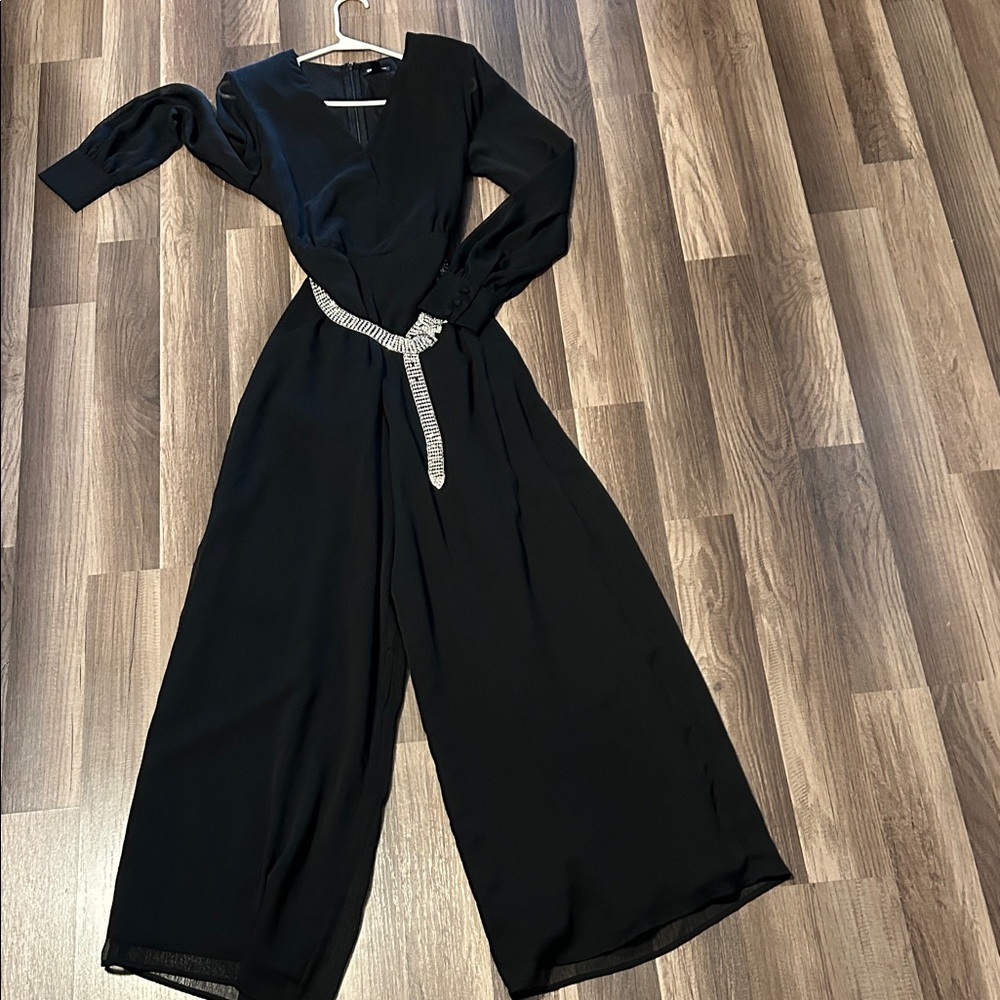 Versona Black Jumpsuit with Silver Belt